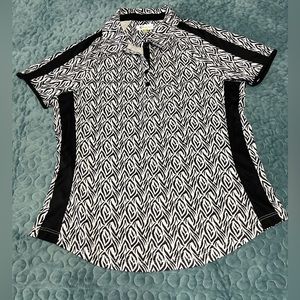 Greg Norman Women’s Golf Shirt Play Dri Sz S Button Up Black/White Zebra Print